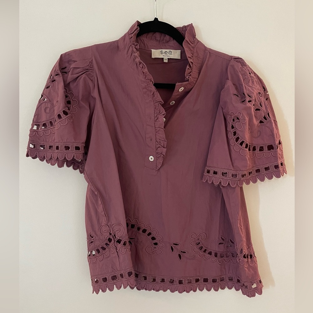 SEA NEW YORK - Short sleeve mock neck blouse